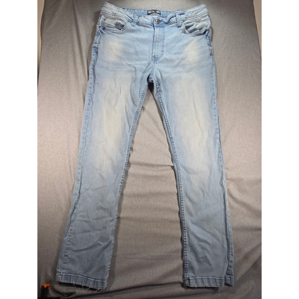 Free Planet Mens Sustainable Denim Light Wash Straight Leg Jeans Blue 36x32